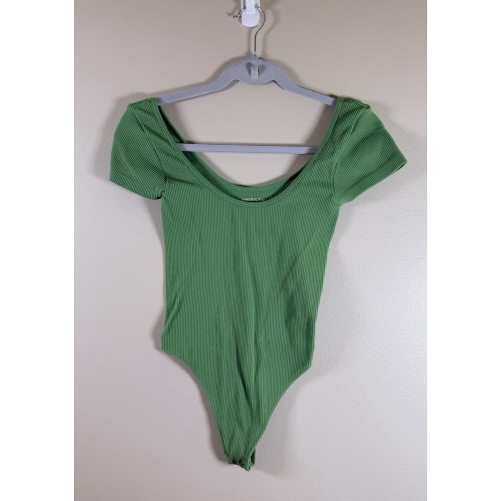 American Eagle Women's S Green Ribbed Stretch Bodysuit